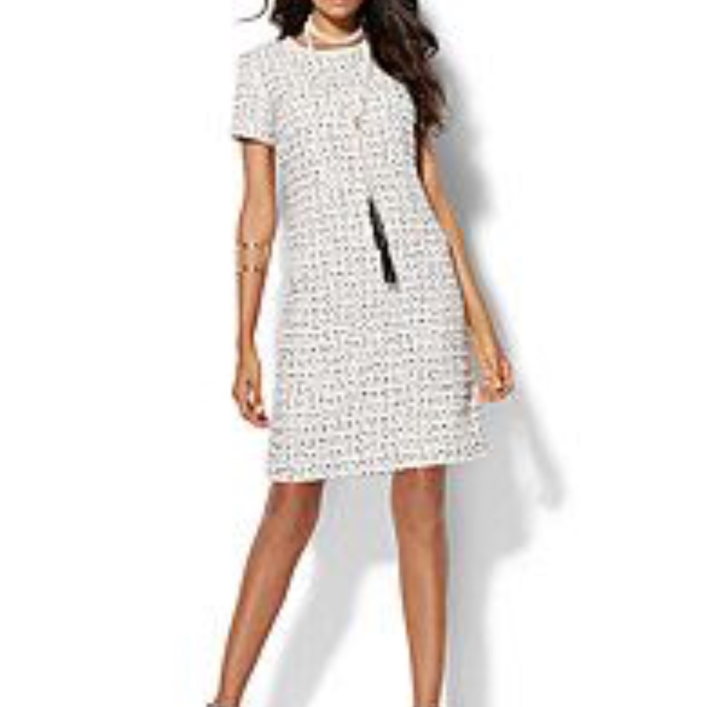 New York and Co Faux Pearl-Accent Tweed Shift Dres